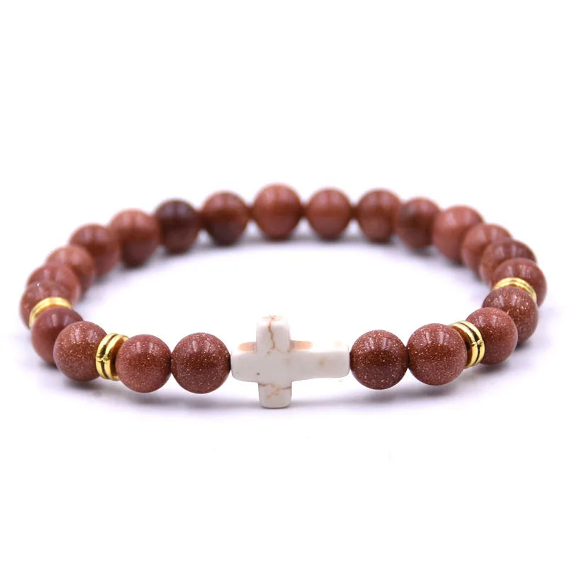 New Fashion Women's Creative Colorful Volcanic Stone Cross Crystal Bracelet Festival Lover DIY Charm Jewelry Foot Chain Gift