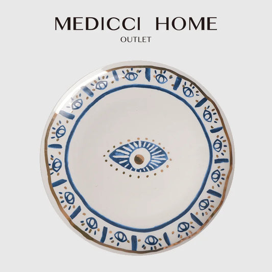 Medicci Home GG Style Decor Bright Eyes Ceramic Dinner Plate Boho Art Ornate Round Salad Dessert Plate For Party 8 Inch Diameter