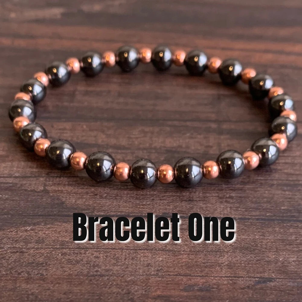 Ruberthen Genuine Copper & Magnetic Hematite Wrist Mala Bracelet High Quality Women`s Mala Spiritual Energy Bracelet