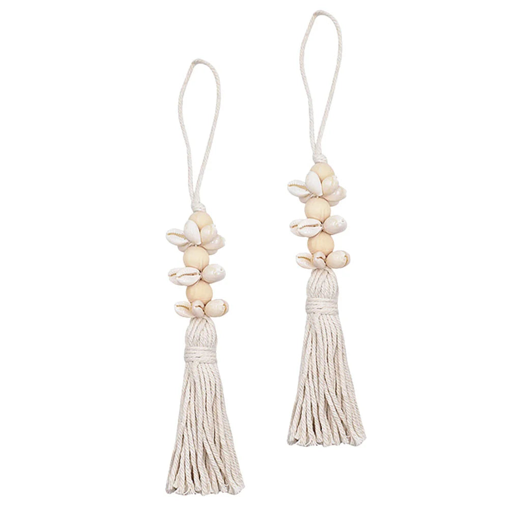 Rustic Bead Garland Boho Style Hanging String Wood with Tassels Wedding Pendant Beige