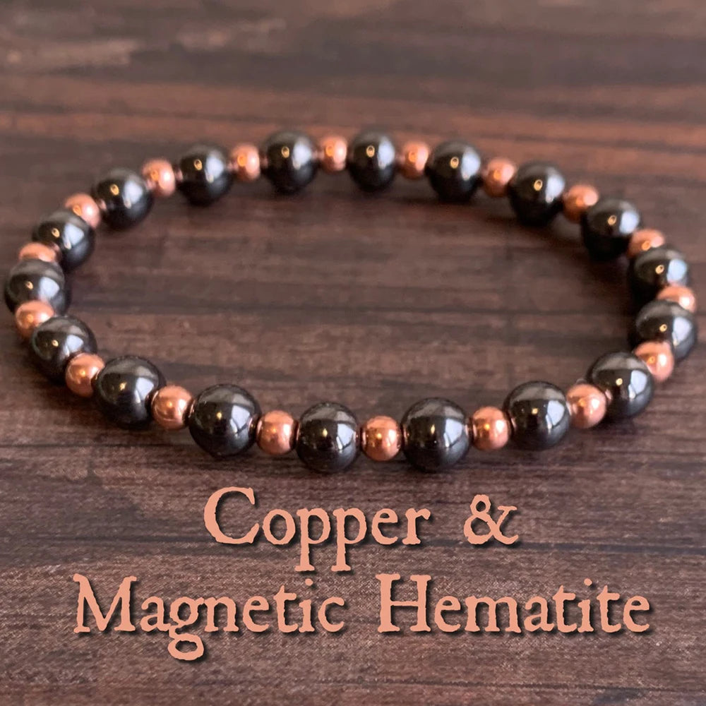 Ruberthen Genuine Copper & Magnetic Hematite Wrist Mala Bracelet High Quality Women`s Mala Spiritual Energy Bracelet