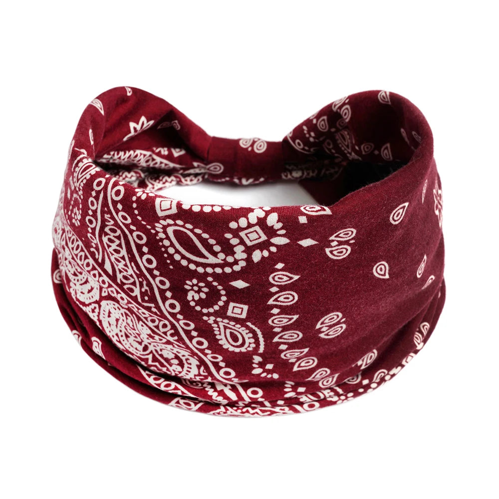 Bohemian Style Elastic Hair Bands Yoga Headband Women Headwear Print Vintage Cross Unisex Scrunchies Hair Accessories