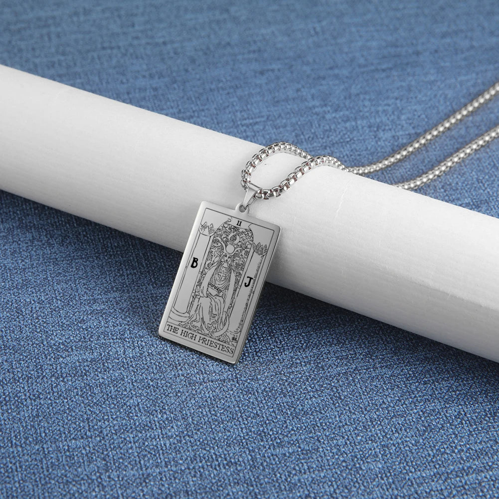 Dawapara The Major Arcana Tarot Cards Vintage Amulet Pendant Necklaces Box Chain Men Jewelry Stainless Steel Golden Black