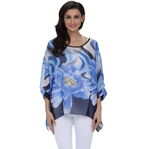 BHflutter Blouse Plus Size 2022 New Batwing Casual Summer Blouse Women Boho Chiffon Shirt Top Shirt Women