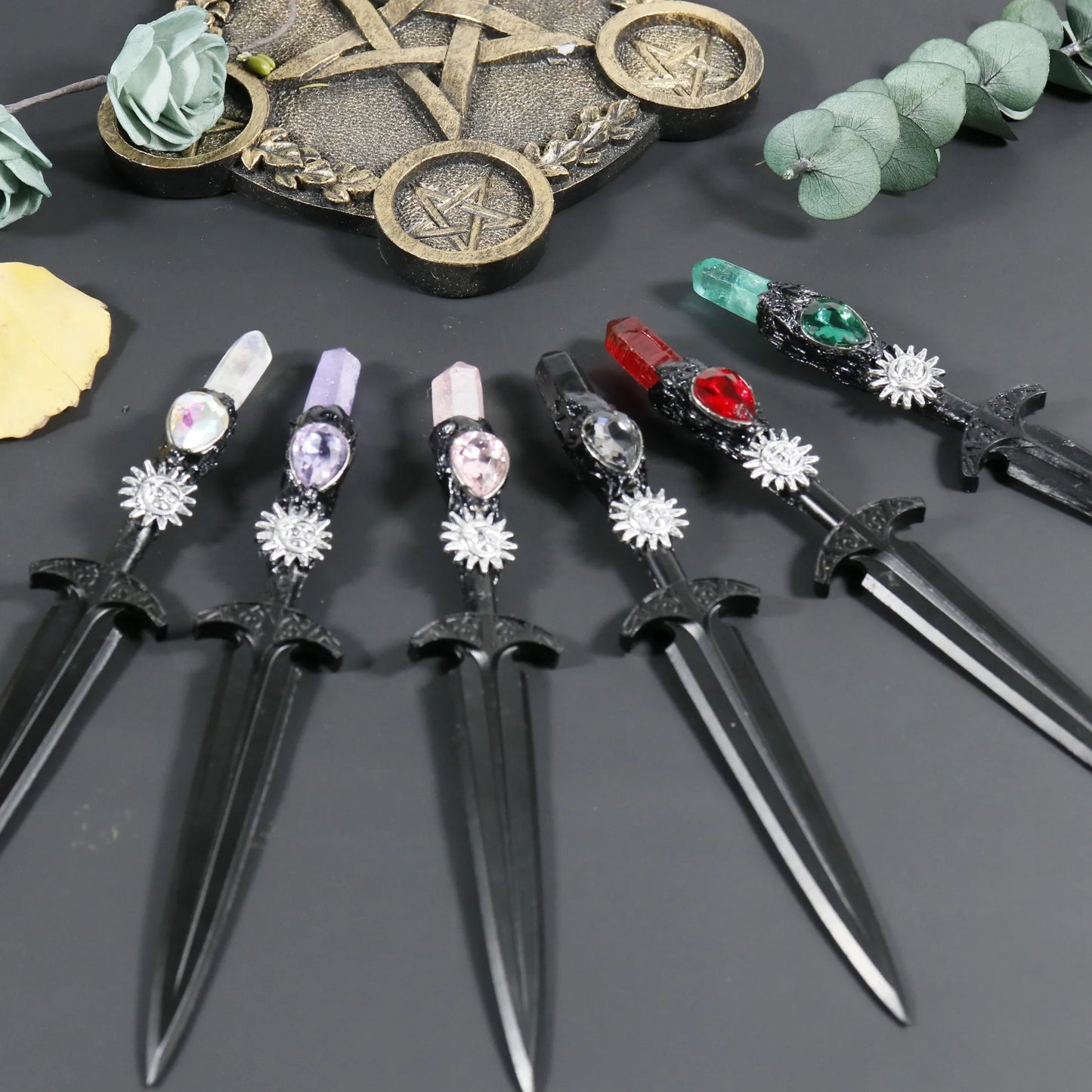Crystal Metal Sword 88-96g Witch Altar hair Accessories Wizard stick Energy Pagan Cosplay Elf Gothic Dark Magic Wand Witch Gift