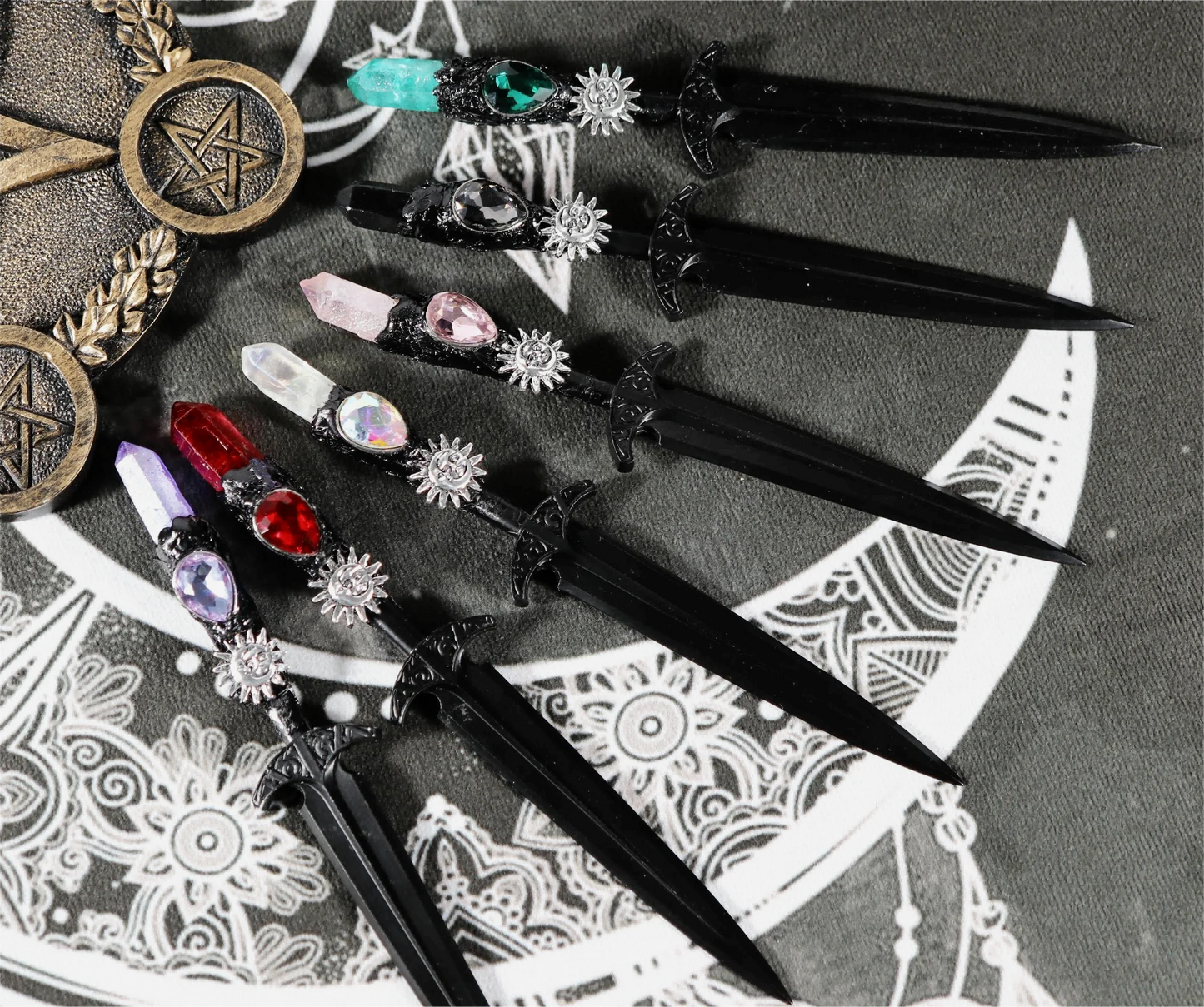 Crystal Metal Sword 88-96g Witch Altar hair Accessories Wizard stick Energy Pagan Cosplay Elf Gothic Dark Magic Wand Witch Gift