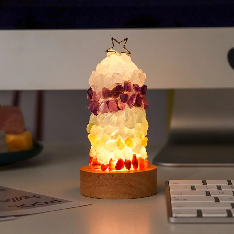 Creative Handmade Natural Colorful Crystal Gravels Night Light Amethyst Clear Quartz Cute Christmas Kids Gift Bedroom Decoration
