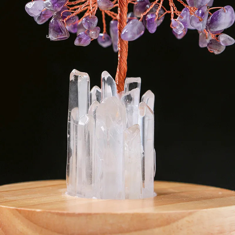 Natural Energy Amethyst Tree Night Light Holder Lrregular Room Decoration Healing Ornament Collection Headlamp Reiki Gift