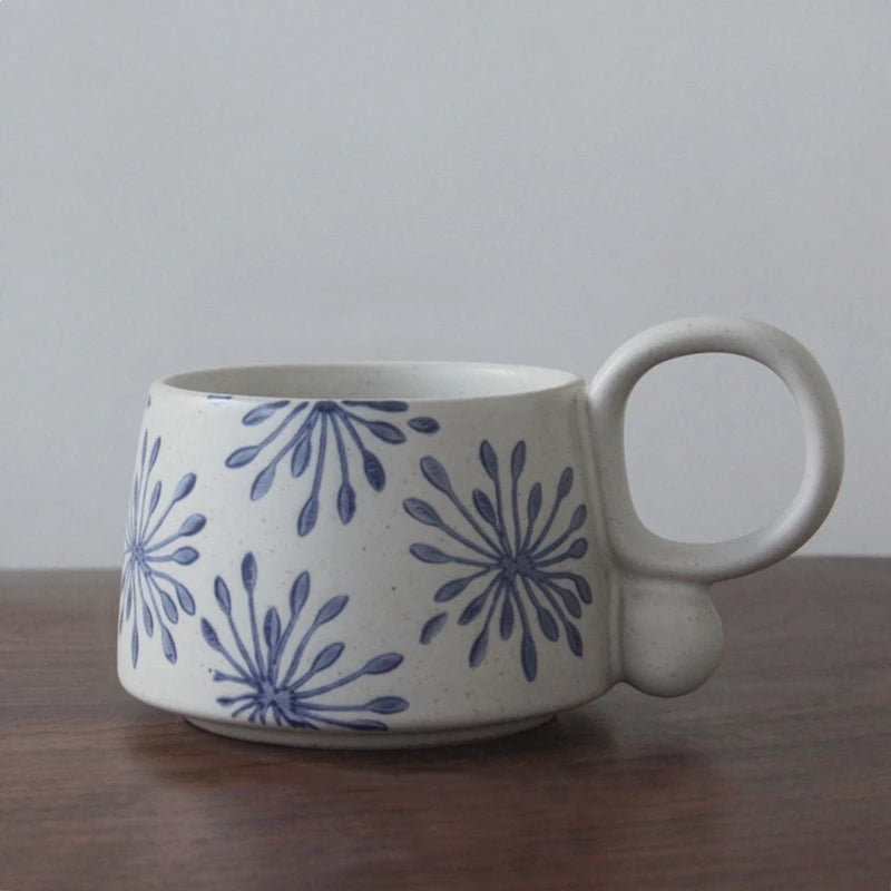 Ceramic Latte Mug 13.4oz Porcelain Coffee Cups with Handle Boho Cup for Tea Hot Cocoa Cappuccino Home Office Cafe Birthday Gift