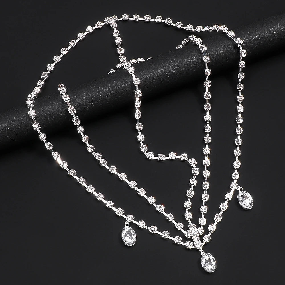 Bridal Multilayer Head Chain Headpiece Indian Hair Accessories Boho Fashion Water Drop Rhinestone Forehead Chain Cap for Women