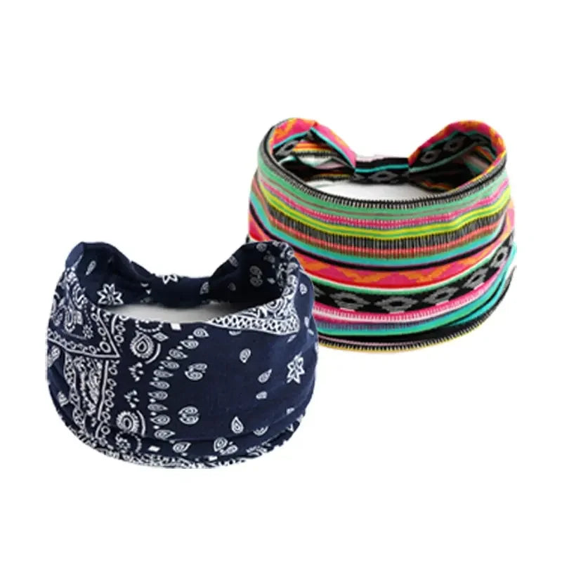 Bohemian Style Elastic Hair Bands Yoga Headband Women Headwear Print Vintage Cross Unisex Scrunchies Hair Accessories
