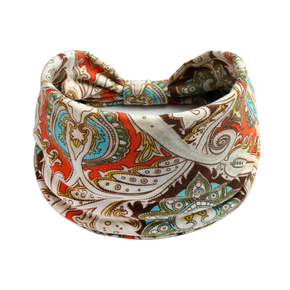 Bohemian Style Elastic Hair Bands Yoga Headband Women Headwear Print Vintage Cross Unisex Scrunchies Hair Accessories