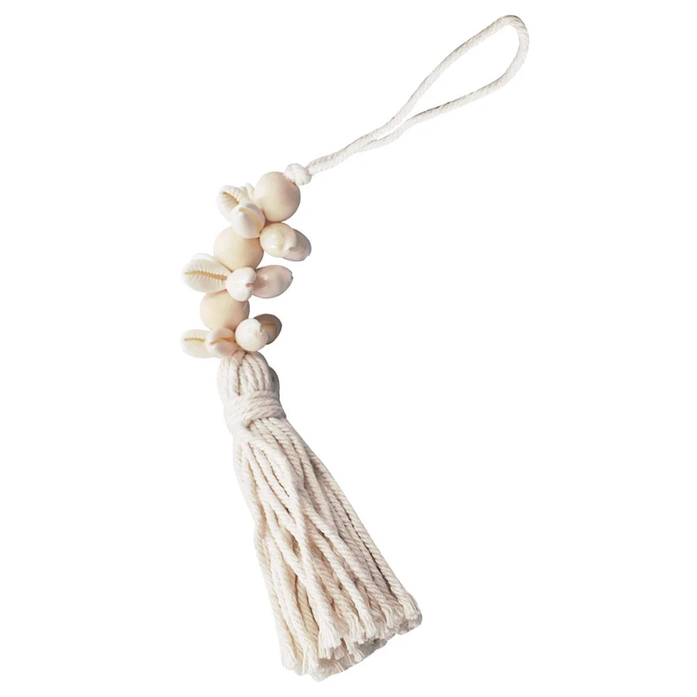 Rustic Bead Garland Boho Style Hanging String Wood with Tassels Wedding Pendant Beige