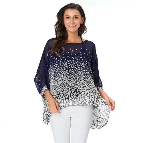 BHflutter Blouse Plus Size 2022 New Batwing Casual Summer Blouse Women Boho Chiffon Shirt Top Shirt Women