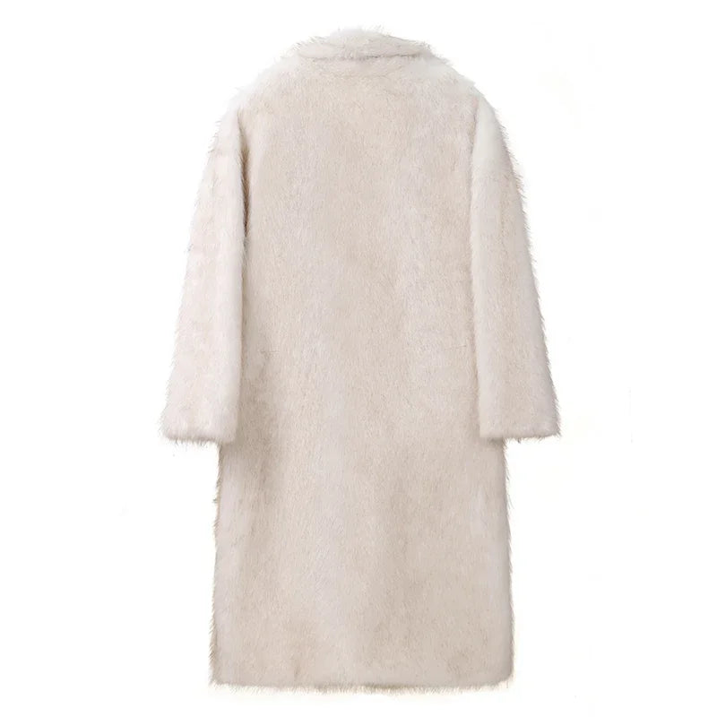 Premium Vintage Look Long Faux Fur Coat Women Gradient Maxi Overcoats 2024 Winter Cozy Iconic Fuzzy Outfits Parka Outwear