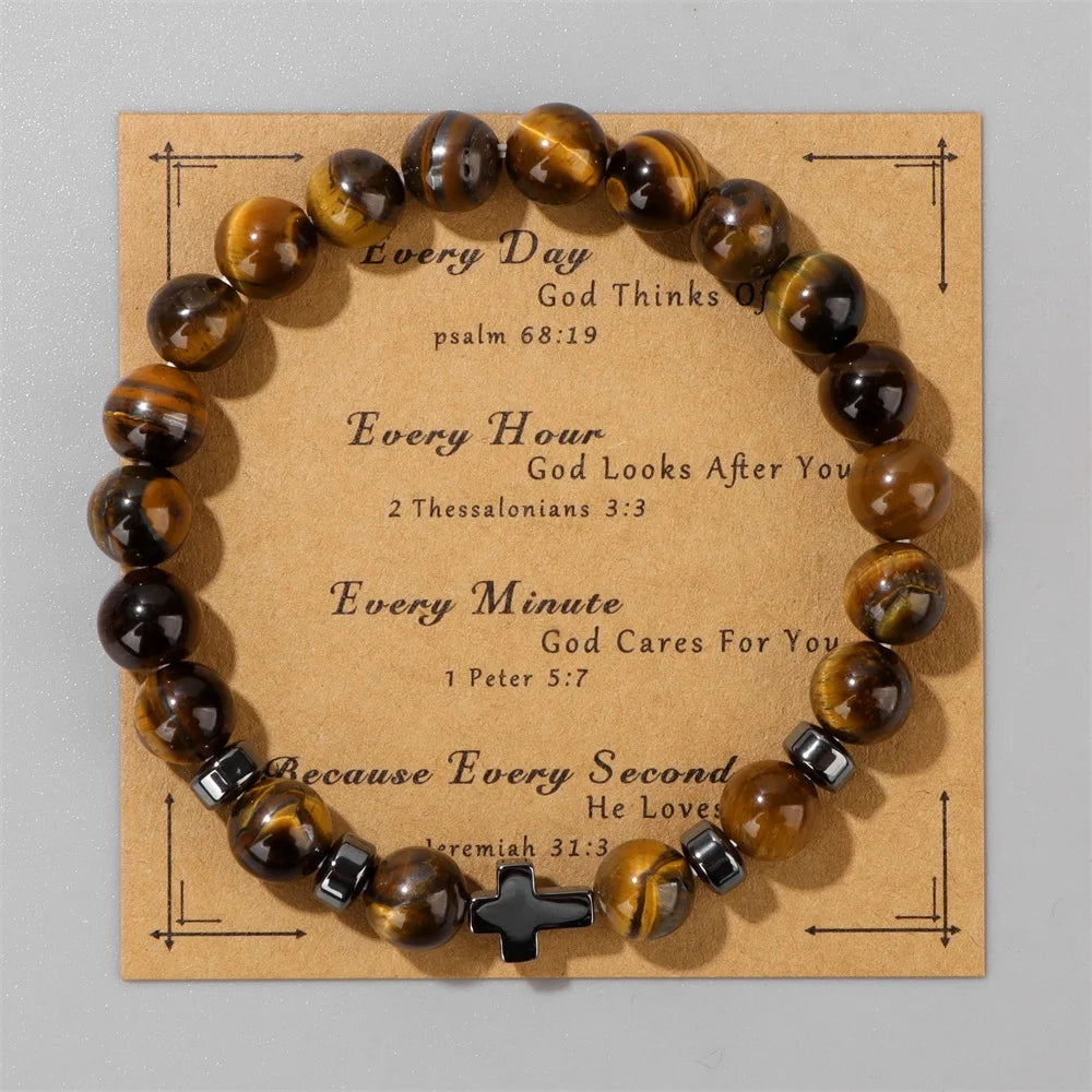 Fashion Tiger Eye Beaded Bracelet Natural Stone Stretch Bracelet With Different Blessings Women Men Protection Spiritual Jewelry