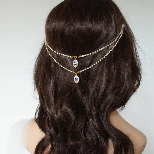 Gorgeous Lady Wedding Hair Comb Chain Water Drop Boho Tiara Accessories Charming Pendant Rhinestone Headdress Jewelry for Bridal