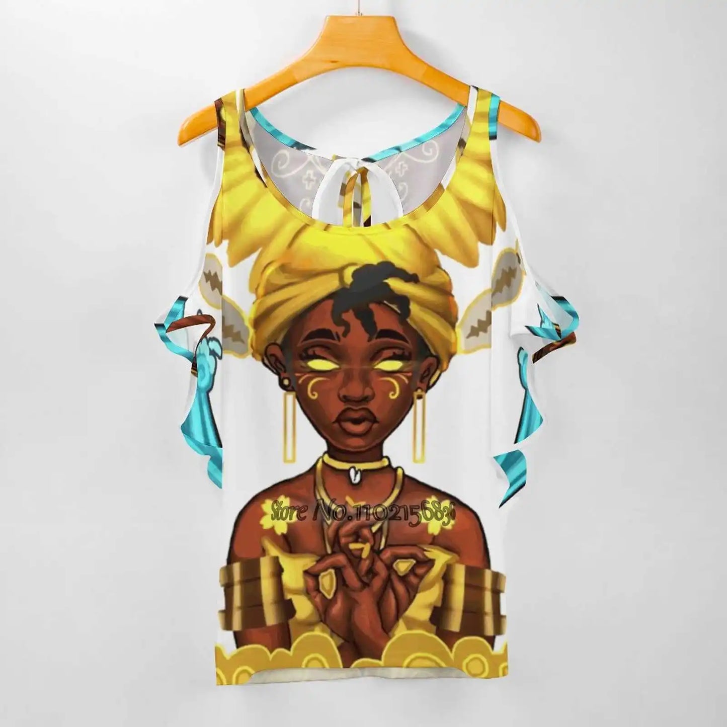 Oshun Vibes Sexy T-Shirt Casual Tops Pullover Ladies Top Back Lacing T Shirts Oshun African Orisha Orisa Sunflowergang Pan