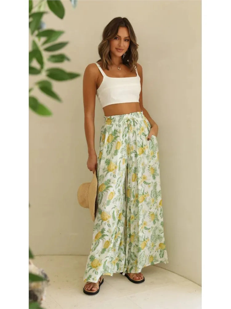 Women's Boho Pant Casual High Waist Loose Sweatpants Trousers Capris Wide Leg Pants Skirt Fashion Women Clothes Pantalones Mujer