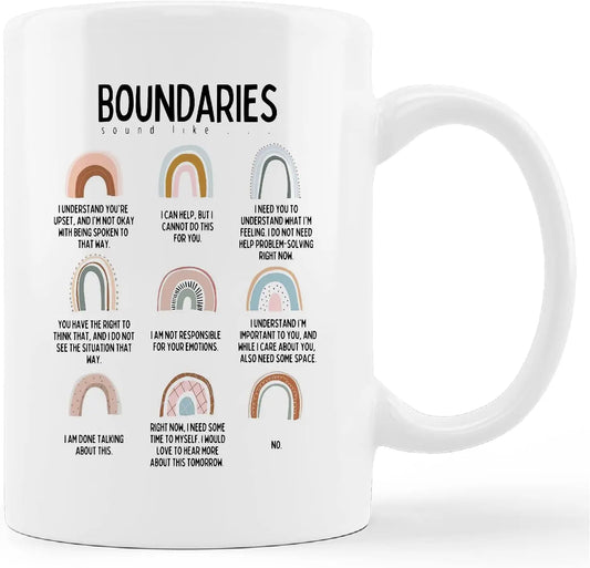 Mental Health Boundaries Sound Like Boho Rainbow Ceramic Mug-11oz Coffee Milk Tea Mug Cup,Home Girls Room Mental Health Therapis