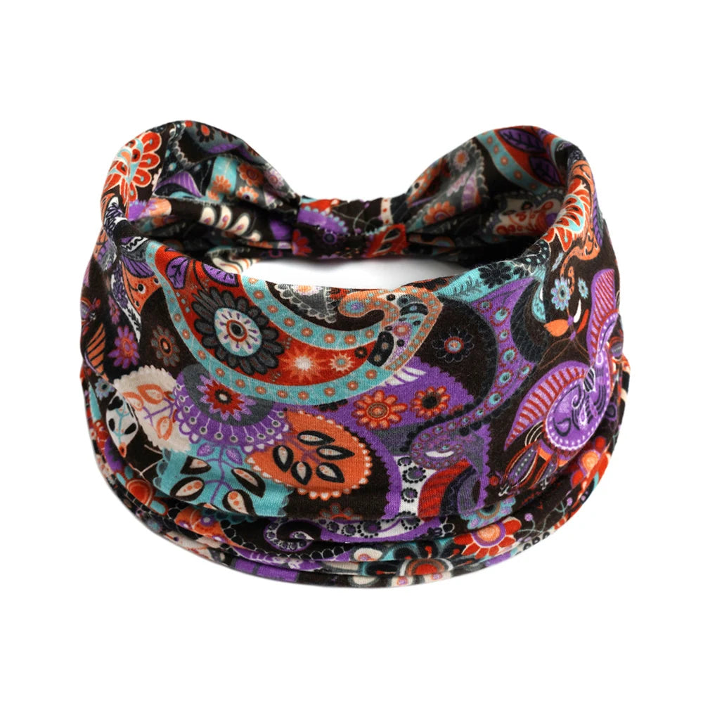 Bohemian Style Elastic Hair Bands Yoga Headband Women Headwear Print Vintage Cross Unisex Scrunchies Hair Accessories