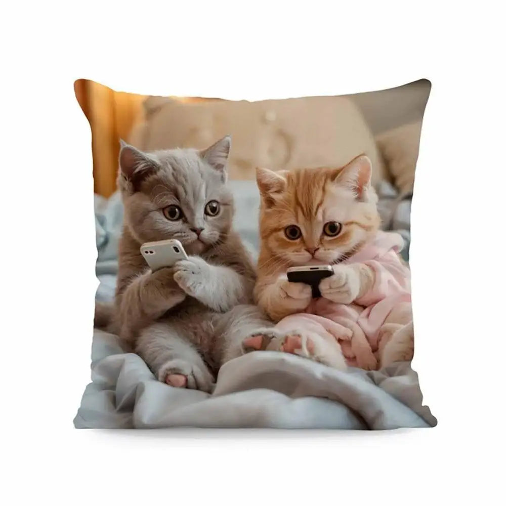 Vibrant Bohemian Style Short Plush Pillow Cover 45x45cm Charming Kitten Living Room Bedroom Decor