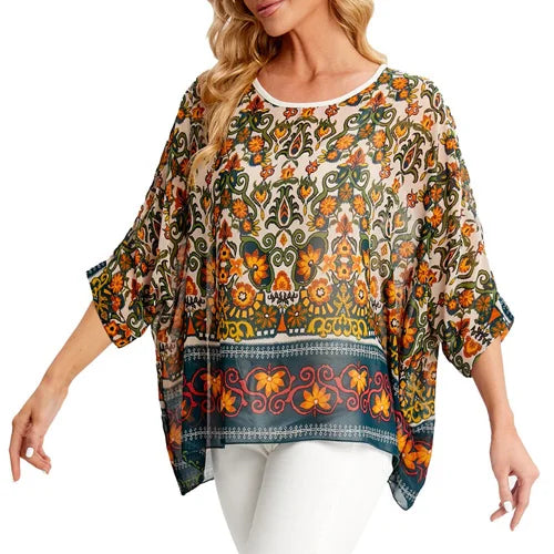 BHflutter Blouse Plus Size 2022 New Batwing Casual Summer Blouse Women Boho Chiffon Shirt Top Shirt Women