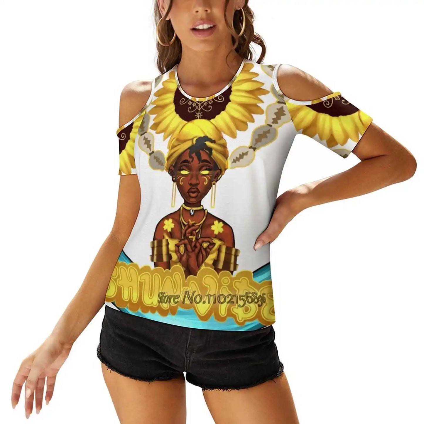 Oshun Vibes Sexy T-Shirt Casual Tops Pullover Ladies Top Back Lacing T Shirts Oshun African Orisha Orisa Sunflowergang Pan