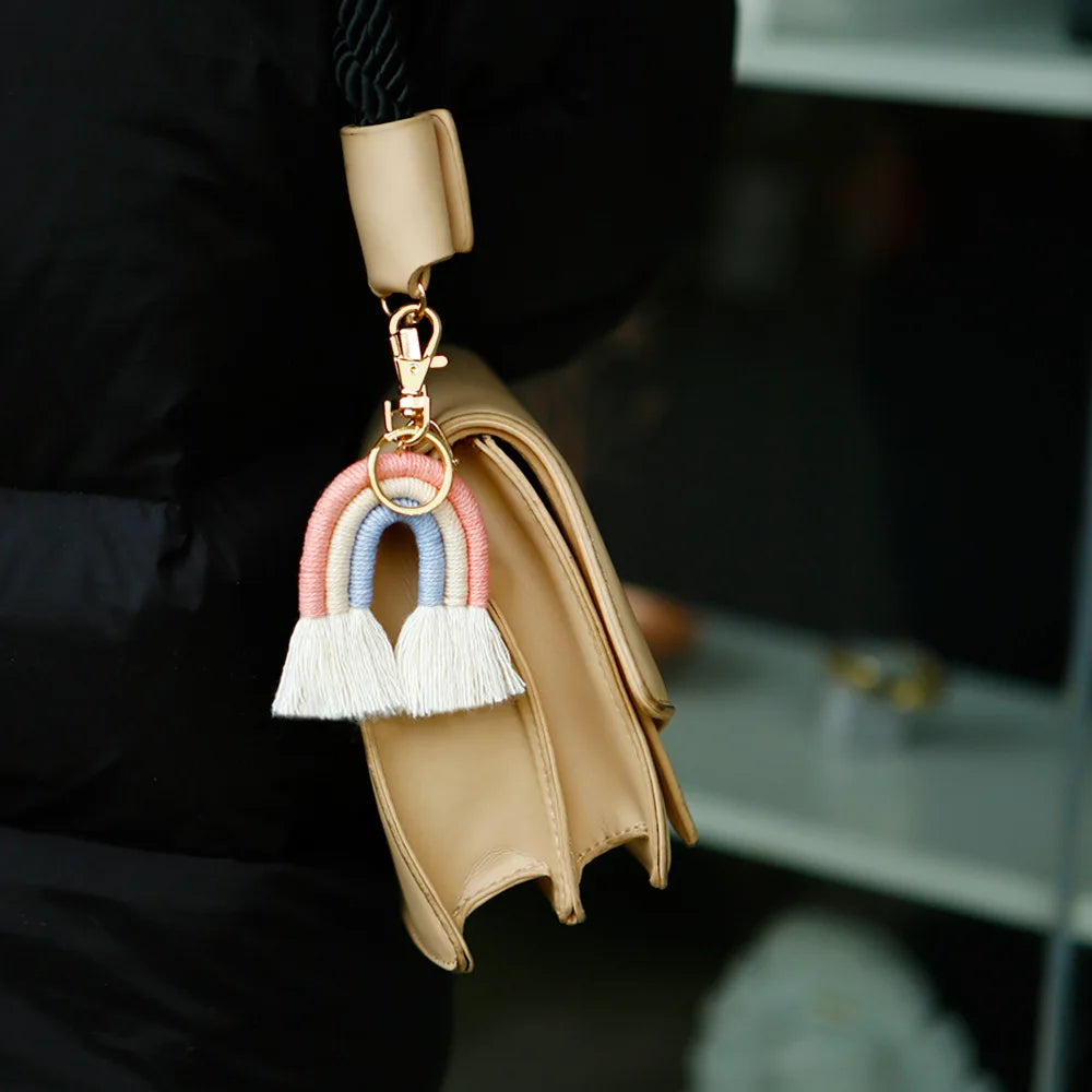 Fashion Rainbow Keychain Bohemian Tassel Key Chain Car Keyring Holder Women Girl Bag Ornaments Handbag Charms Wallet Purse Decor