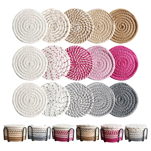 8Pcs/Set Cotton Rope Woven Round Coaster Set Mug Insulated Pad Boho Style Drink Coaster Tea Cup Mat For Coffee Home Decoration