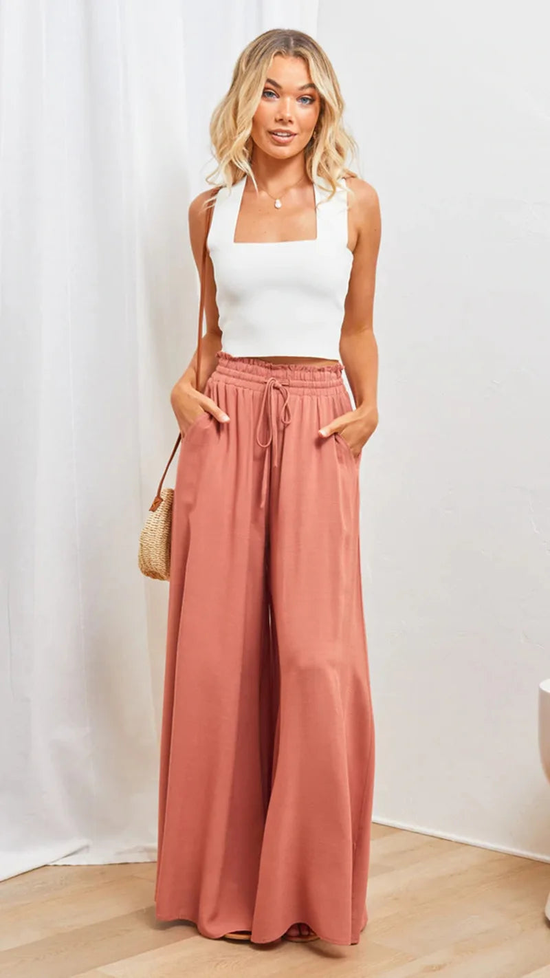 Women's Boho Pant Casual High Waist Loose Sweatpants Trousers Capris Wide Leg Pants Skirt Fashion Women Clothes Pantalones Mujer