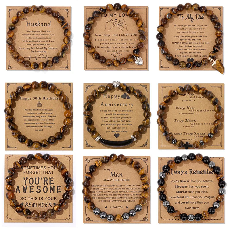 Fashion Tiger Eye Beaded Bracelet Natural Stone Stretch Bracelet With Different Blessings Women Men Protection Spiritual Jewelry