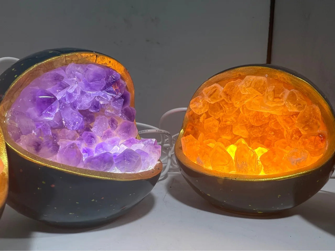 Natural Crystal Gravel Light USB plug Citrine/Amethyst Bedside Night Light Energy Reiki Healing Gem Home Decor Quartz Geode
