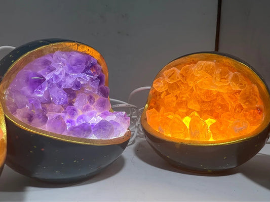 Natural Crystal Gravel Light USB plug Citrine/Amethyst Bedside Night Light Energy Reiki Healing Gem Home Decor Quartz Geode