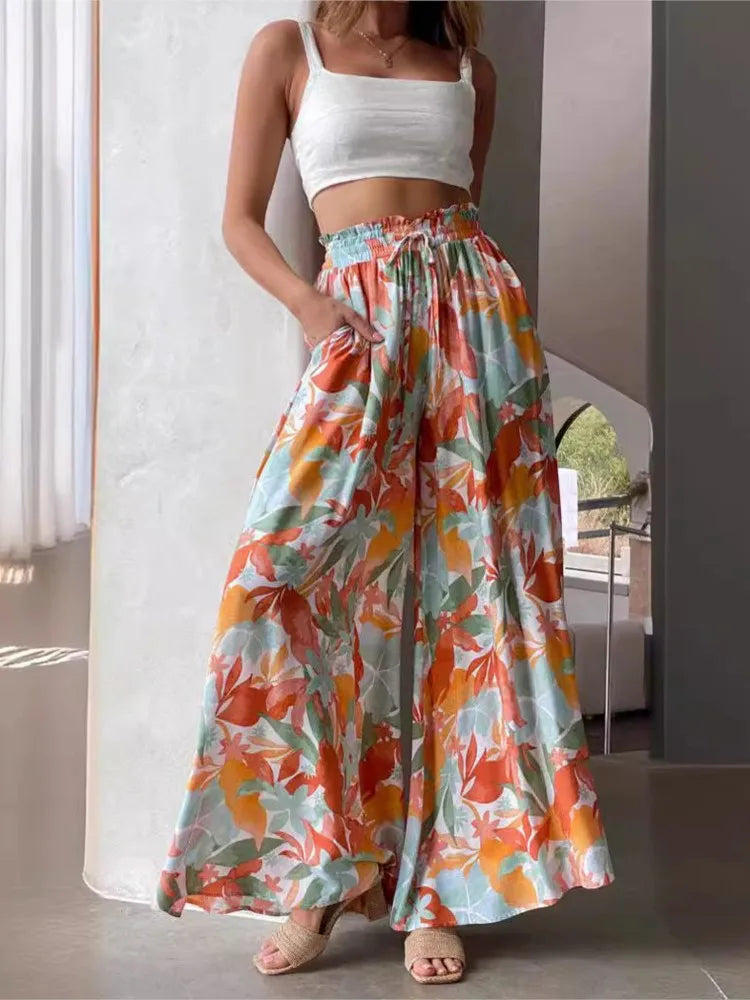 Women's Boho Pant Casual High Waist Loose Sweatpants Trousers Capris Wide Leg Pants Skirt Fashion Women Clothes Pantalones Mujer