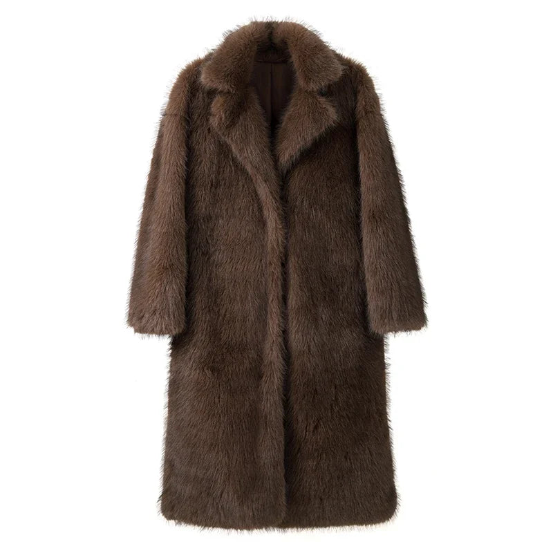 Premium Vintage Look Long Faux Fur Coat Women Gradient Maxi Overcoats 2024 Winter Cozy Iconic Fuzzy Outfits Parka Outwear