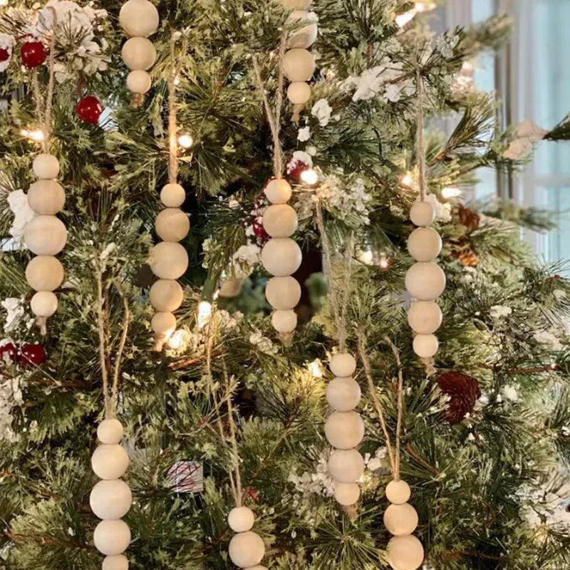 5pcs Wood Bead Ornaments rustic wedding modern farmhouse boho minimalist Christmas Holiday Xmas Tree home table decoration gift
