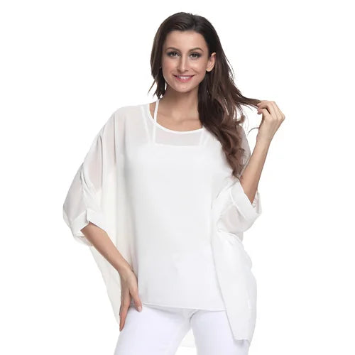 BHflutter Blouse Plus Size 2022 New Batwing Casual Summer Blouse Women Boho Chiffon Shirt Top Shirt Women