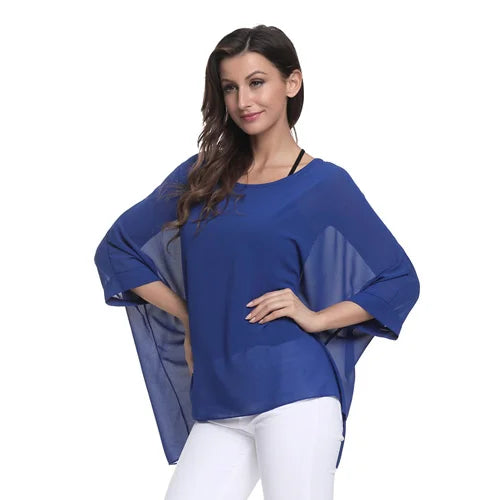 BHflutter Blouse Plus Size 2022 New Batwing Casual Summer Blouse Women Boho Chiffon Shirt Top Shirt Women
