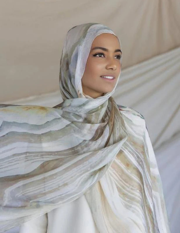 1Pcs Islam Ramadan Watercolor Print Hijab Women Bohemian Soft Muslim Hijabs Foulard Femme Shawl Wrap Scarf Headscarf