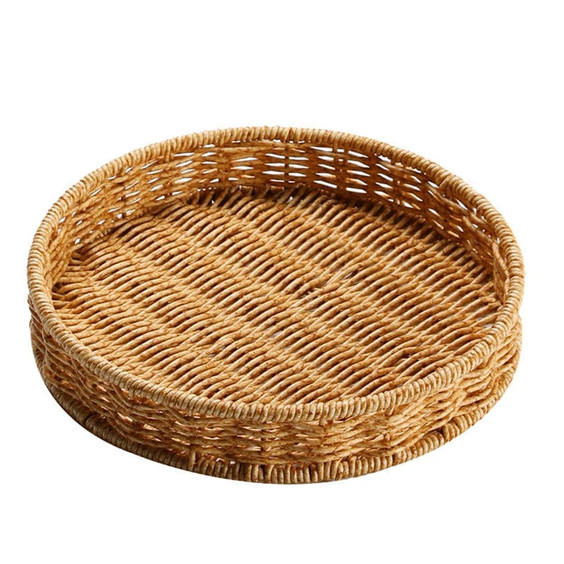 Round Rattan Fruit Basket Bowls Natural Wicker Boho Woven Storage Baskets Bread Tray for Kitchen Coffee Table Farmhouse
