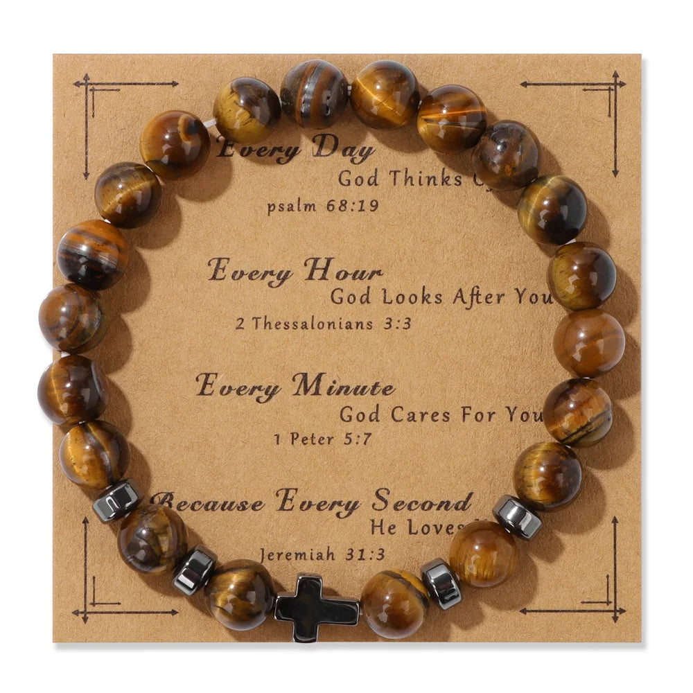 Fashion Tiger Eye Beaded Bracelet Natural Stone Stretch Bracelet With Different Blessings Women Men Protection Spiritual Jewelry