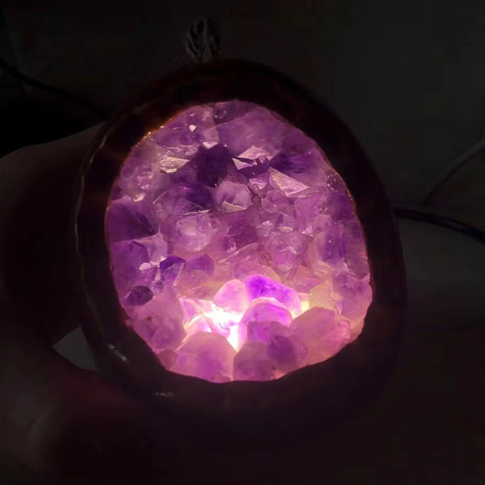 Natural Amethyst Cave Table Lamp Dinosaur Egg Bedroom LED Night Light  Bedside Lamp Amethyst Flower Handicraft Home Decoration