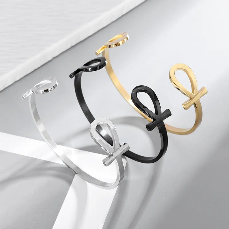 Stainless Steel Ankh Bracelet for Women Vintage Key of Life Cuff Bracelet Men Ancient Egyptian Amulet Jewelry Gift