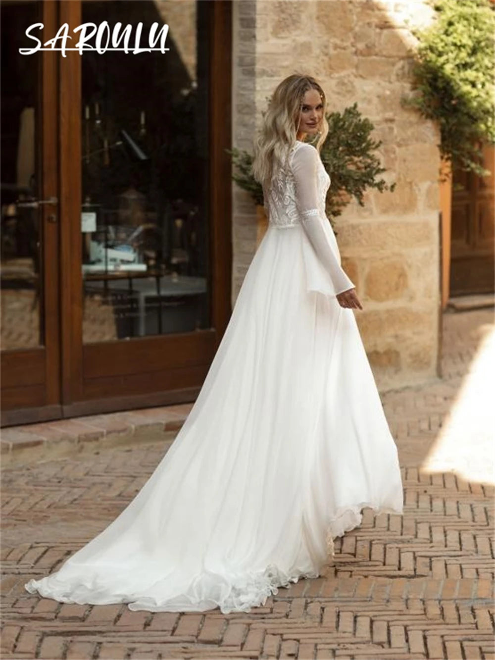 With Jacket Lace Chiffon Long Bride Dresses Spaghetti Straps A Line Boho Wedding Dresses For Women 2024 Custom Made Robe De Mari