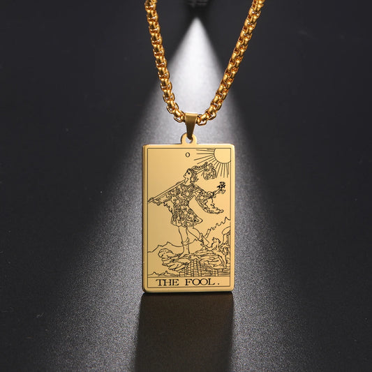 Dawapara The Major Arcana Tarot Cards Vintage Amulet Pendant Necklaces Box Chain Men Jewelry Stainless Steel Golden Black