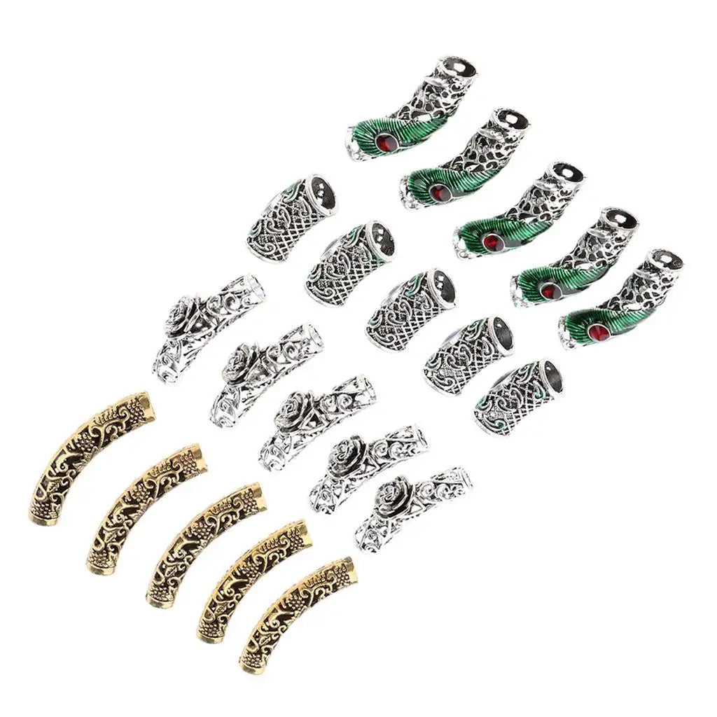 Beard Beads Set Gem Jewel (5pcs) - Norse Rings for Dreadlocks & Hair & Beards - Antique Style