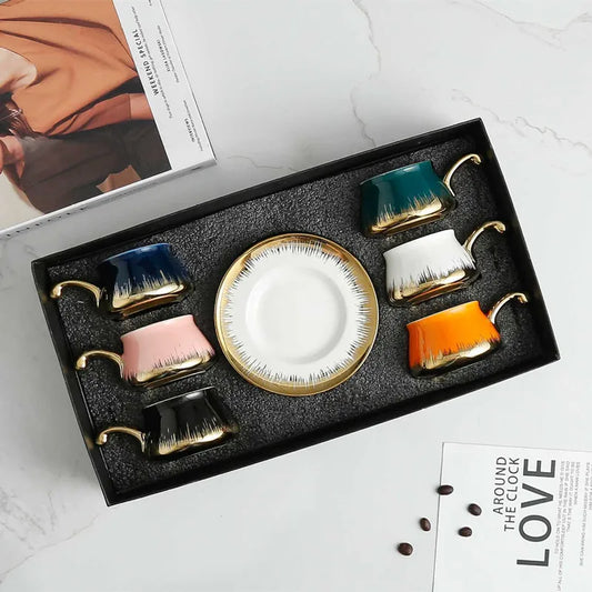 Turkish coffee set coffee cups with saucer high-grade coffee tea cup set coffee dishes Ceramic coffee cup set for 6 people