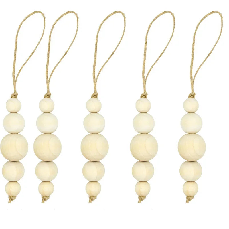 5pcs Wood Bead Ornaments rustic wedding modern farmhouse boho minimalist Christmas Holiday Xmas Tree home table decoration gift