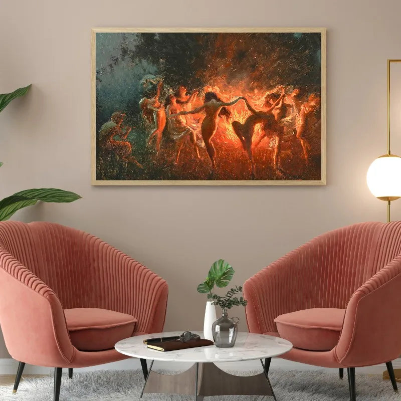 Joseph Tomanek Artwork Poster Print Witches Magic Nymphs Fire Dance Canvas Painting Large Retro Wall Art Living Room Home Decor